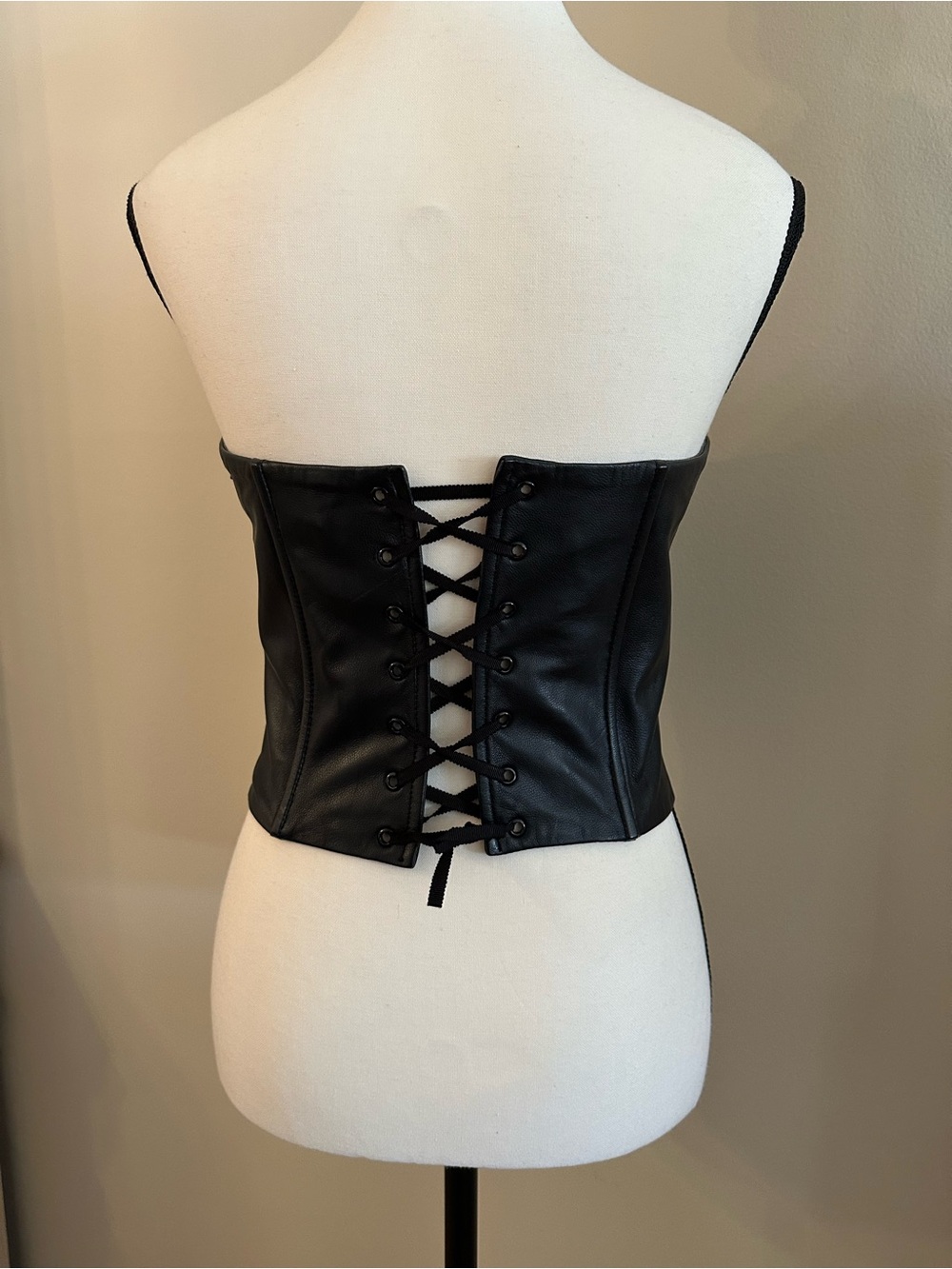 NWT Express Genuine Leather Black Lace Up Corset Bustier Top 5/6